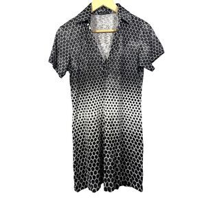 DAVID CLINE Women's Crushed Short Sleeve Polo Dress Onyx Black/White Size Small